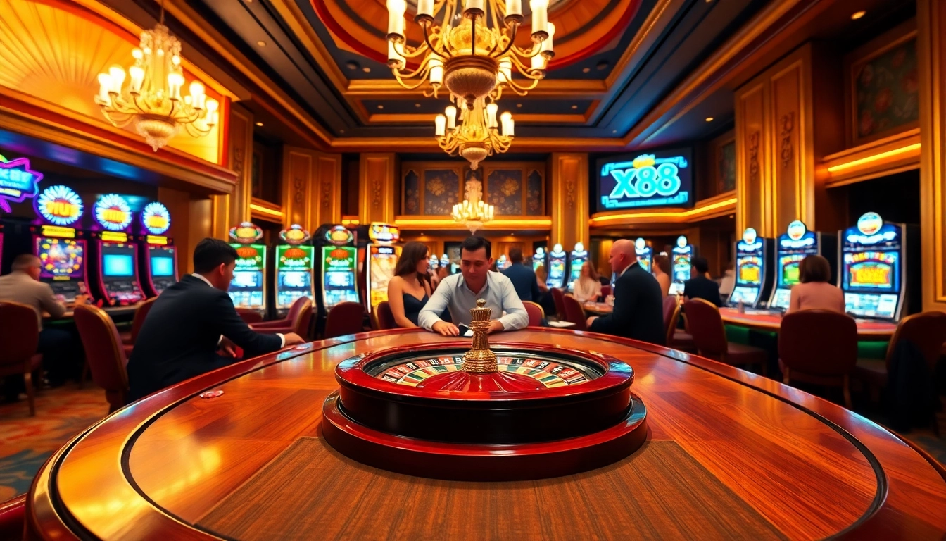 X88 gaming experience showcasing thrilling poker action and vibrant casino atmosphere.