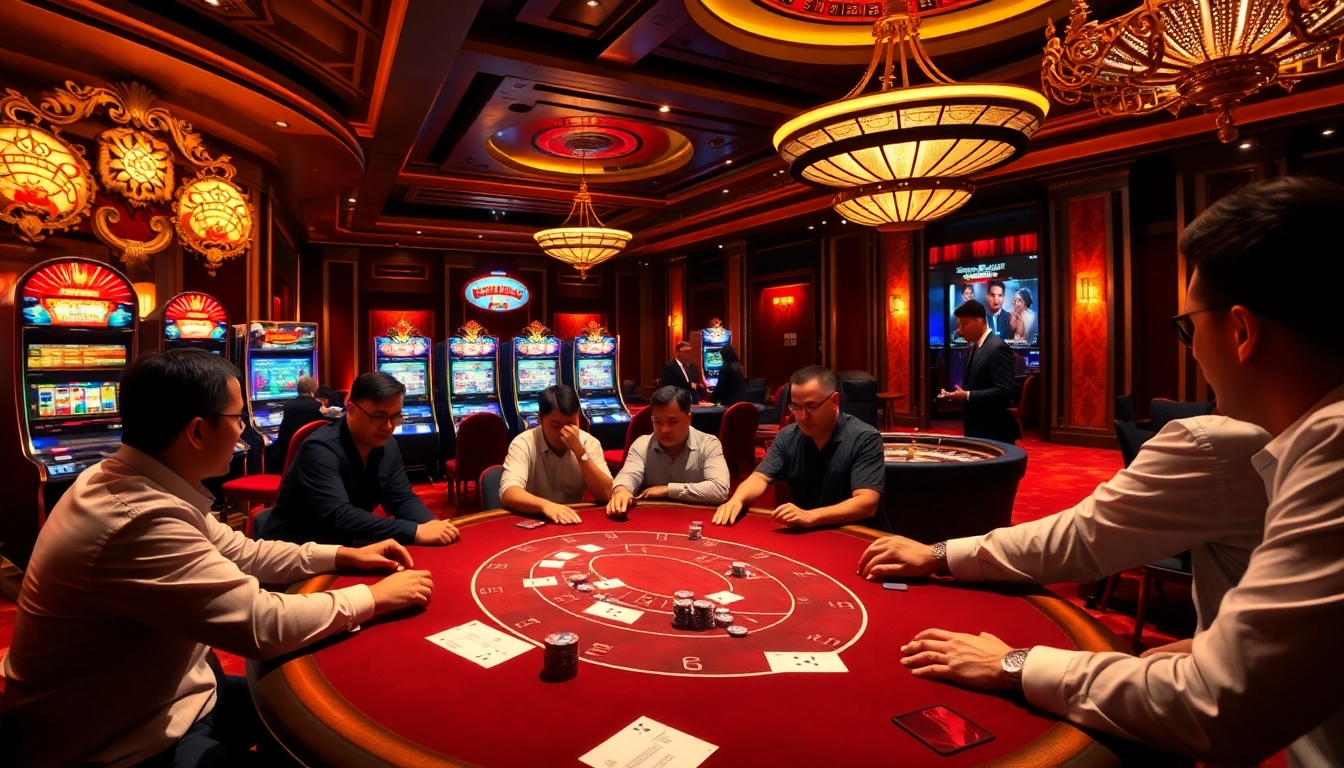 Experience the thrill of gambling at https://luck8s.live/ with a luxurious casino scene featuring poker and slots.