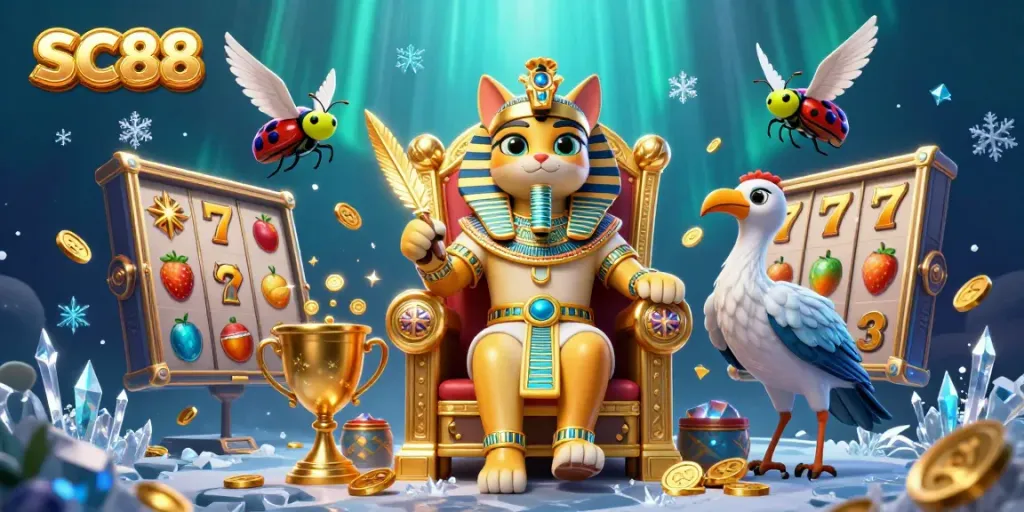 Engage in thrilling slots action with SC88 among a dynamic 3D casino adventure illustration.