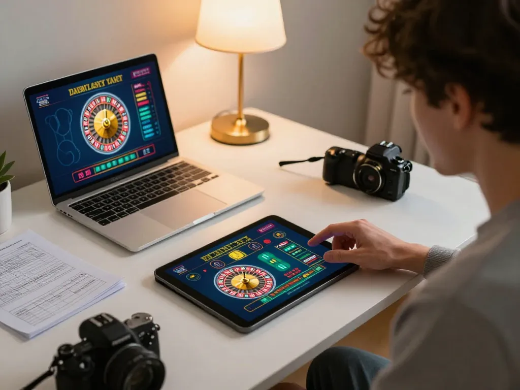 Player engaging in roulette on mb66 through a tablet, showcasing live gameplay and home ambience.
