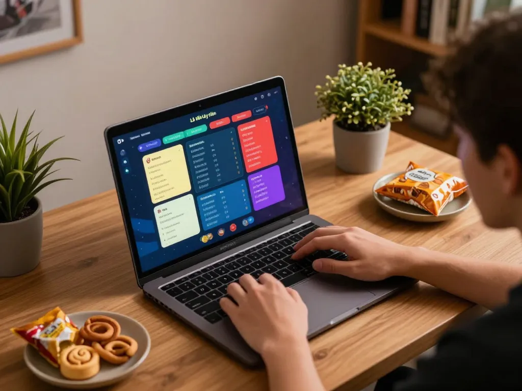 Lô Đề Uy Tín gameplay on laptop, showcasing a cozy home betting setup with personalized notes.
