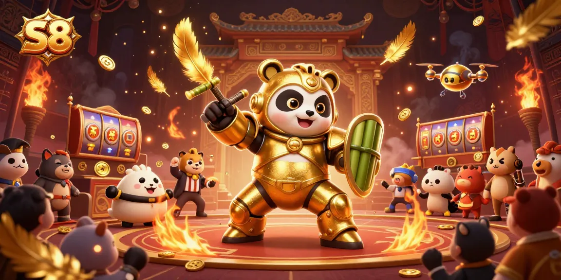 Experience thrilling action at S8 with a golden panda in a dynamic casino arena.