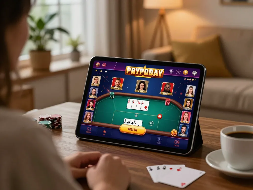 Kubet88 players engaged in an online poker game from a cozy home setting.