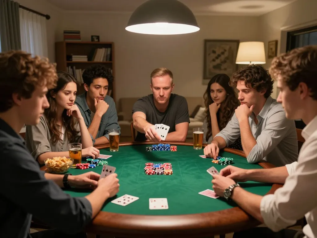Hitclub poker night scene with friends enjoying a competitive game and showcasing strategic plays.