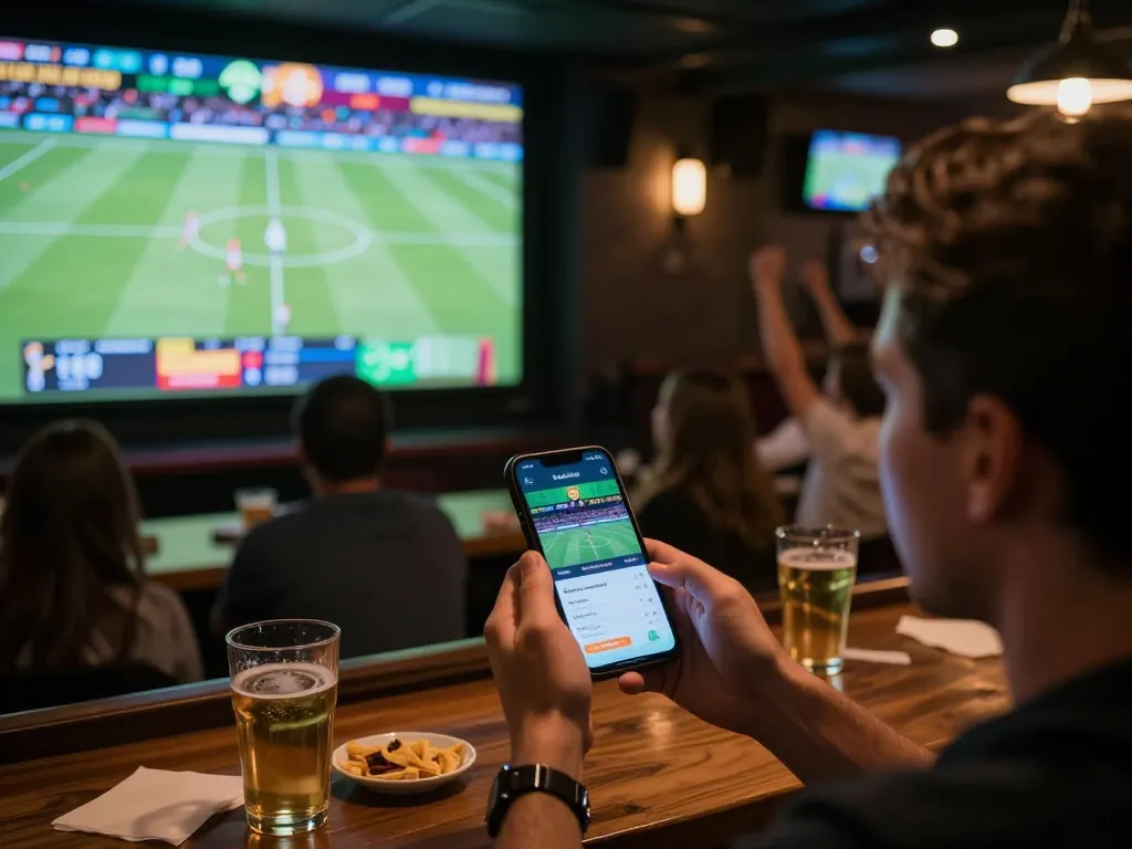 Engaged bettor using sunwin app during live sports event for real-time strategy