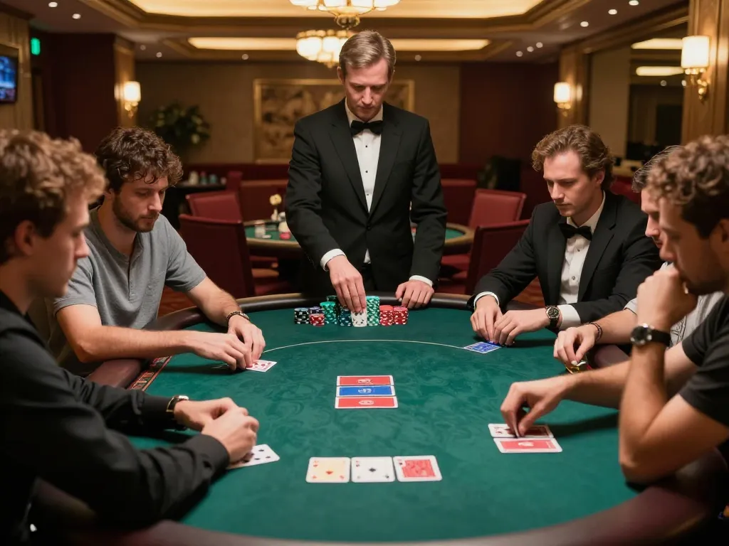 Players engaged in an exciting poker game at a luxurious casino, showcasing the thrill of 32win con gaming