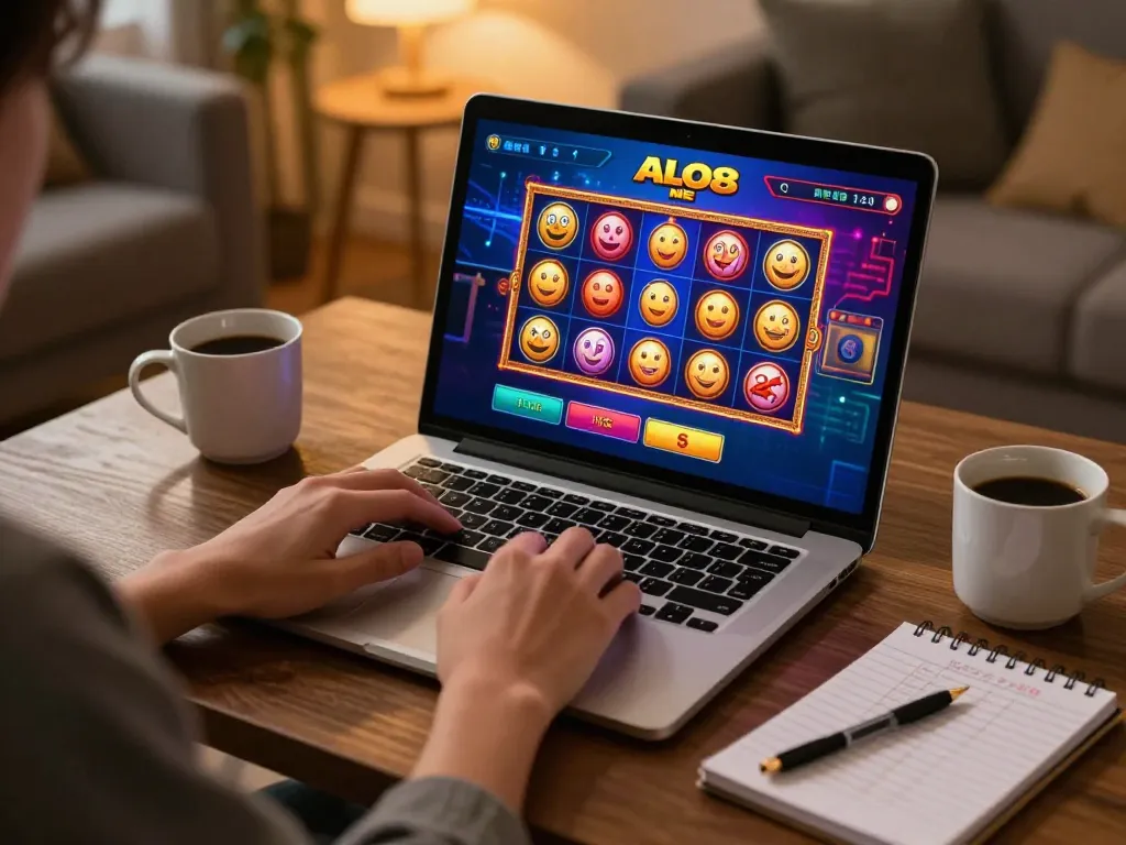 Engaging online gameplay on ALO8 ME casino platform, showcasing vibrant slot game graphics.