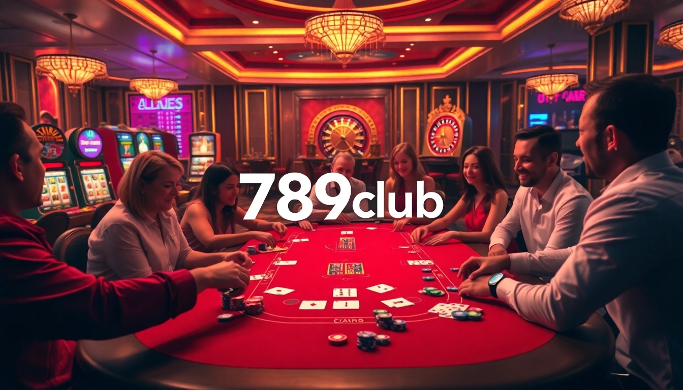 Excited players engaging in poker at 789club with vibrant chips and cards.