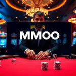 MMOO gambling scene showcasing a vibrant poker table and luxury slot machines.