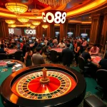 Players enjoying high-stakes games at GO88, surrounded by vibrant casino elements.