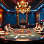 Experience high-stakes excitement at red88.hot/ with players engaged in a thrilling poker game in a luxury casino.