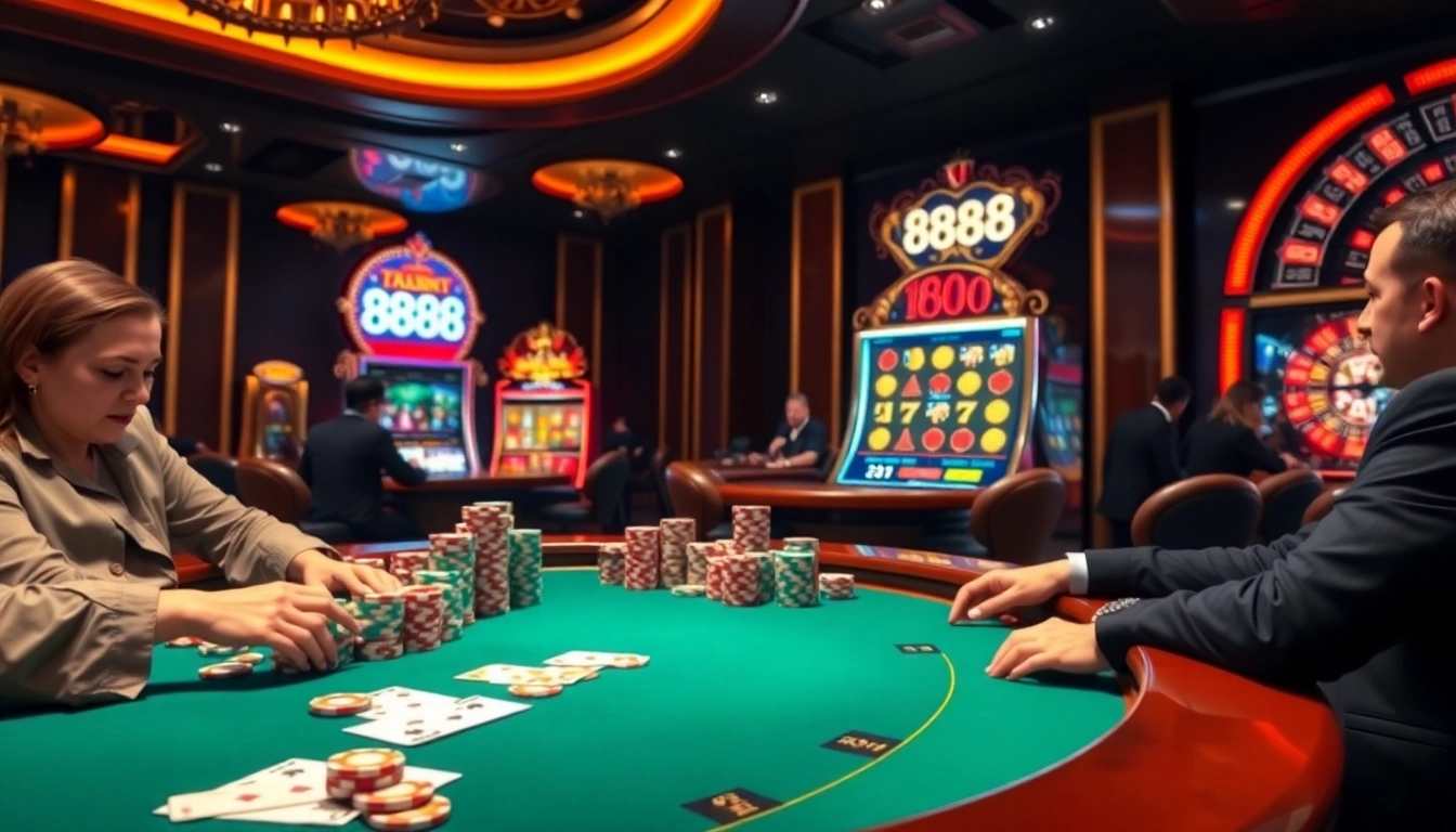 Engaged players strategizing at a table in 888new.com’s luxurious casino atmosphere.