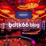Experience the thrill of the bdtk66 blog in a vibrant casino atmosphere with players at poker tables.