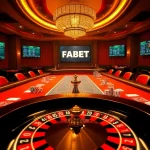 Experience the thrill of FABET with vibrant casino games featuring cards and roulette wheels.