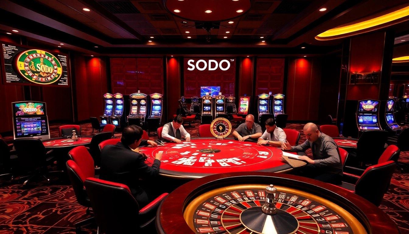 Experience the excitement of gaming at SODO Casino with luxurious tables and vibrant machines.