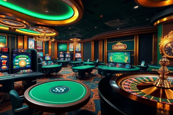 Experience luxury gaming at S8 nhà cái with an interactive online casino scene showcasing vibrant gameplay.