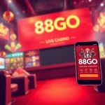 88GO online gaming platform with vibrant interface and mobile app display.