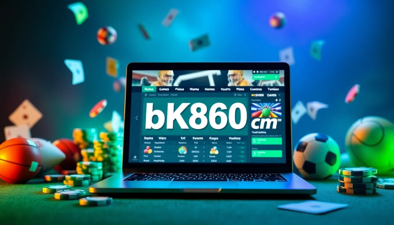 Experience seamless online gaming at bk860s.com with a modern interface surrounded by vibrant gaming elements.