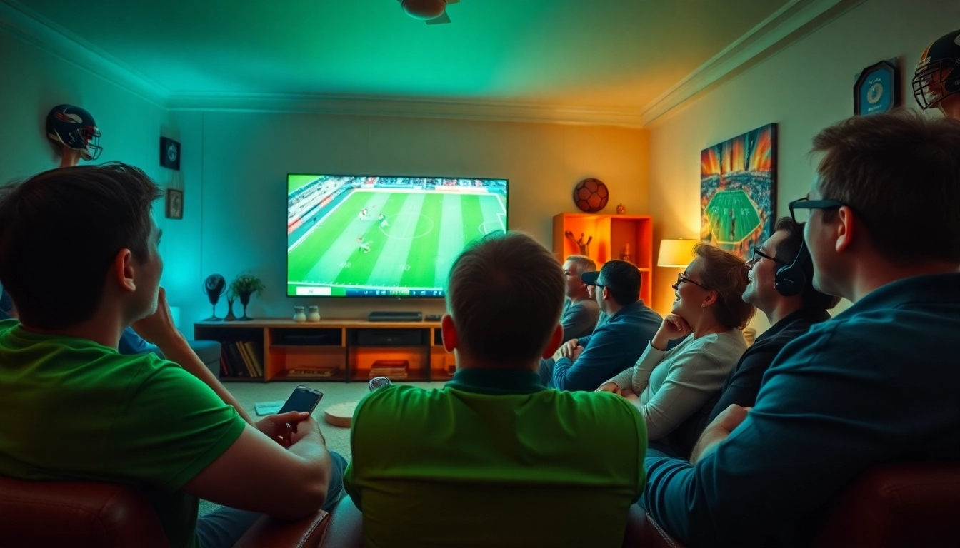 Engage with joemadfan.com while enjoying a vibrant football match with friends in a cozy setting.