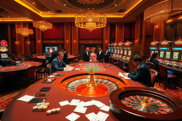 Experience the excitement of tr88 game with dynamic casino visuals featuring poker tables and slot machines.