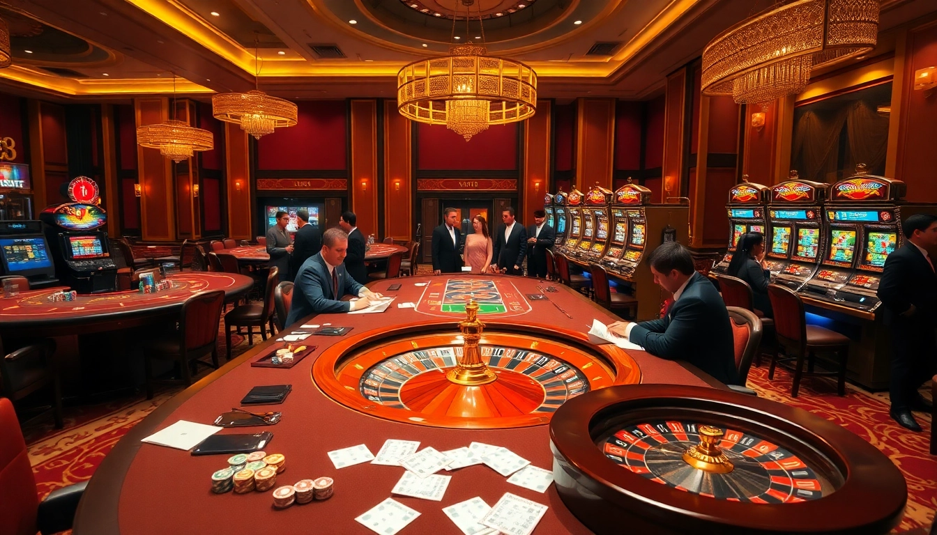 Experience the excitement of tr88 game with dynamic casino visuals featuring poker tables and slot machines.