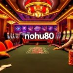 Nohu90 players engaged in high-stakes poker at a vibrant casino table.