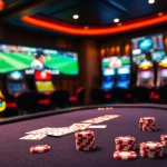 Engage in thrilling gameplay with TX88's online betting interface featuring casino tables and vibrant poker chips.