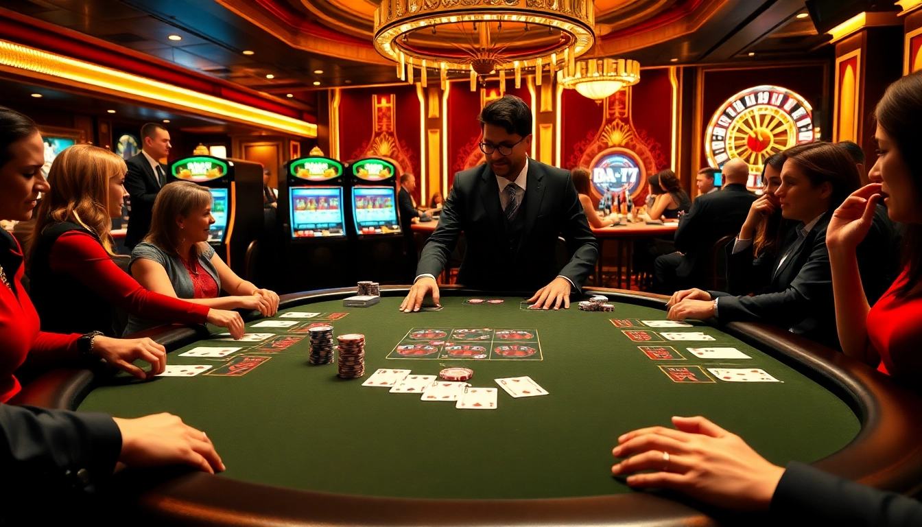 Players enjoying a thrilling poker game at sv88s.pro with vibrant casino elements.