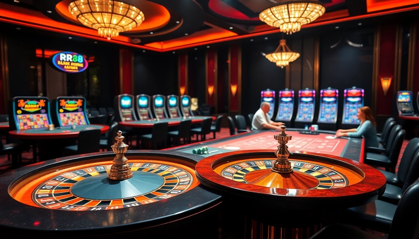 High-energy casino experience at RR88 Trang Chủ with vibrant games and professional gamblers.