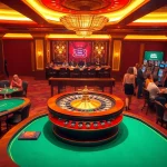 Players enjoy classic casino games at 888now, showcasing excitement in a luxurious setting.