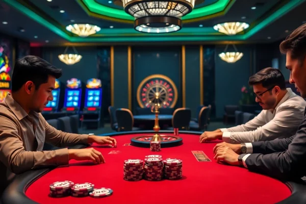 Professional players engaged at a poker table highlighting the allure of NK88 casino gaming.