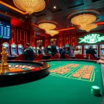Excitement of gambling at https://8kbet8.asia/ with vibrant casino atmosphere, featuring roulette and poker.
