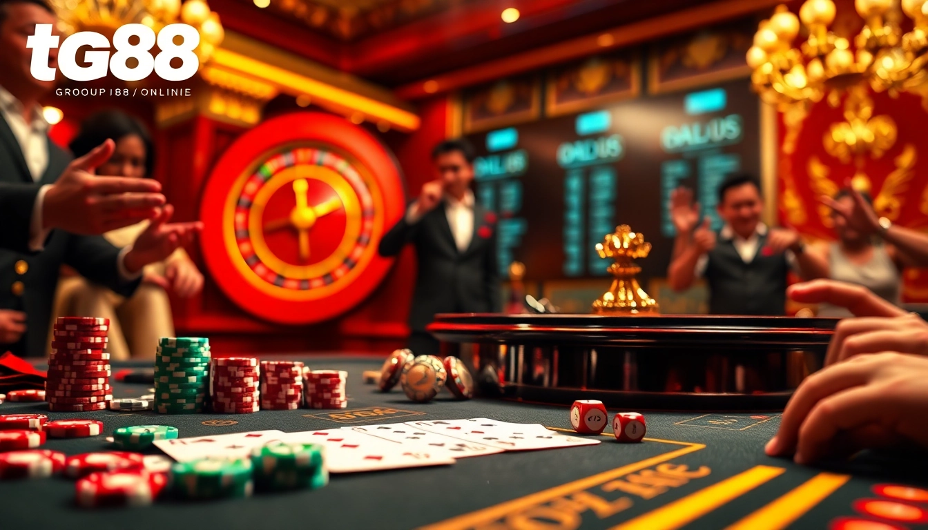 Players enjoying an exciting game experience at tg88 group's luxurious casino.