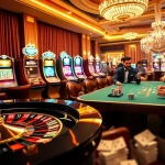 Engaging players at a luxurious casino scene showcasing excitement at https://32wingroup.com/ with roulette and poker tables.