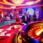 S666 Casino showcases an exhilarating scene of gamblers enjoying vibrant tables, lively slot machines, and a roulette wheel.