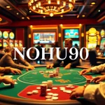 Players enjoy poker at a luxurious casino setting focusing on NOHU90's thrilling online experience.
