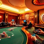 Go8 players enjoying thrilling casino games with poker chips and roulette wheel in a luxurious setting.