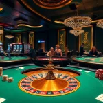 Players experiencing luxury gaming at mmoo.de.com, featuring poker tables and roulette wheels in a vibrant casino setting.