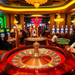 https://tr88.autos/ Casino scene with excited players at roulette and slot machines
