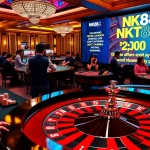Action-packed gaming scene showcasing NK88 casino with roulette and players enjoying vibrant table games.