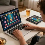 Player enjoying an exciting session on PH22 online casino, showcasing engaging gameplay on a laptop.