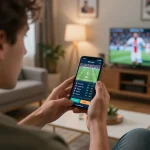 RR88 sports bettor excitedly checking live updates on mobile betting app