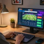 Placing bets on net88 with live odds displayed on a laptop at a cozy home setting