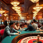 Exciting casino scene featuring players at a poker table, highlighting the luxury of nhà cái 58WIN.