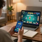 Playing on the Go88 club app, a player engages in exciting mobile casino gameplay at home.