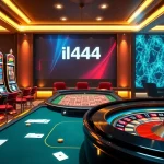 Exciting casino betting experience at l444 with vibrant slot machines and chic poker tables.