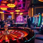 Players enjoying a thrilling game at 65A's luxurious casino, with vibrant slots and iconic roulette.