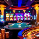 Players enjoying a high-stakes game at xx88's luxurious poker table in a vibrant casino setting.