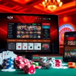 Engaging scene of GO8 TRANG CHỦ with a stylish online gambling interface, poker chips, and roulette wheel.
