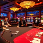Playing at e28 malaysia's luxurious casino with vibrant poker tables and colorful chips.
